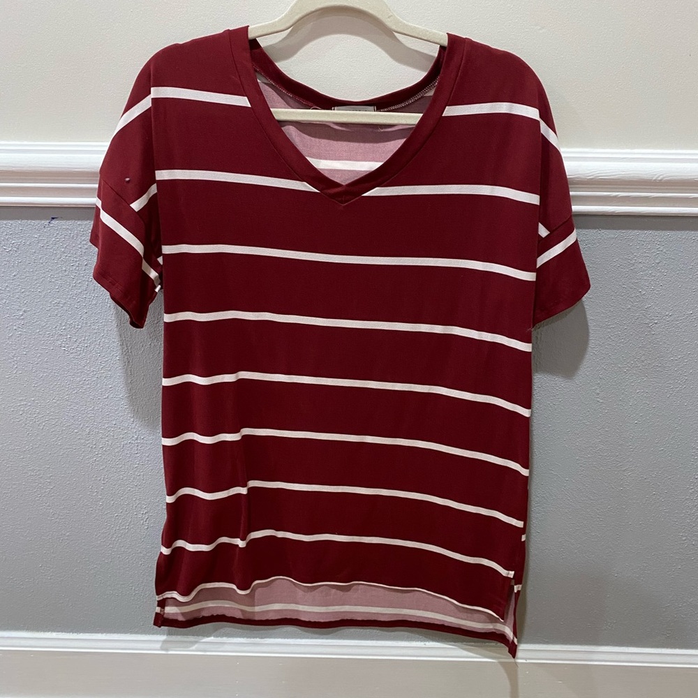 Crimson and White Striped Top